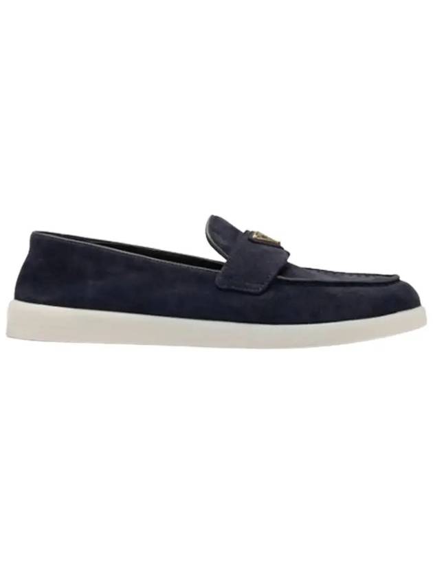 Triangle Logo Suede Leather Loafers Blue - PRADA - BALAAN 4