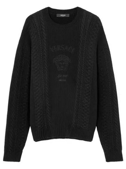 Embroidered Logo Cable Knit Top Black - VERSACE - BALAAN 2