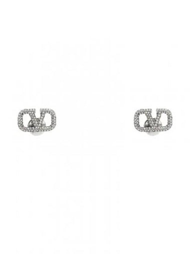 Crystal V Logo Signature Earrings Silver - VALENTINO - BALAAN 1