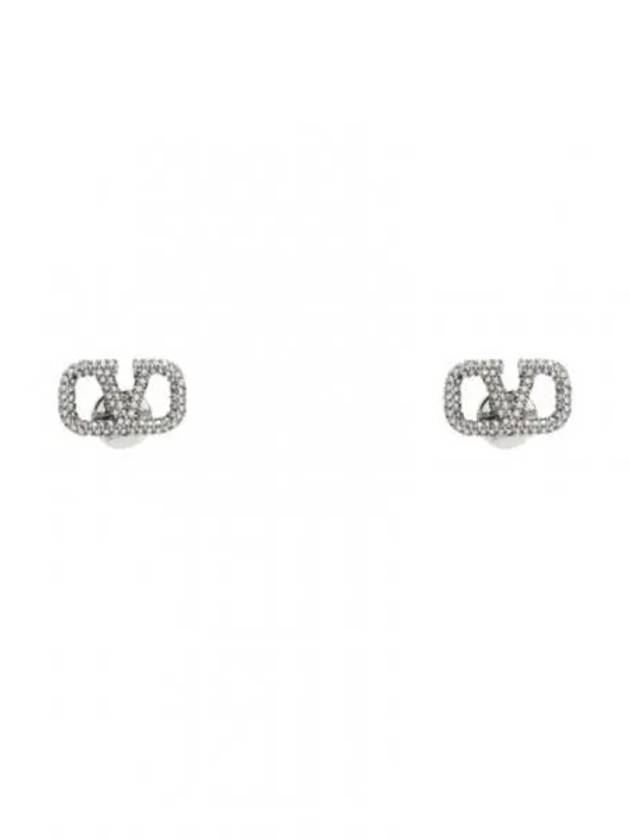 Crystal V Logo Signature Earrings Silver - VALENTINO - BALAAN 2