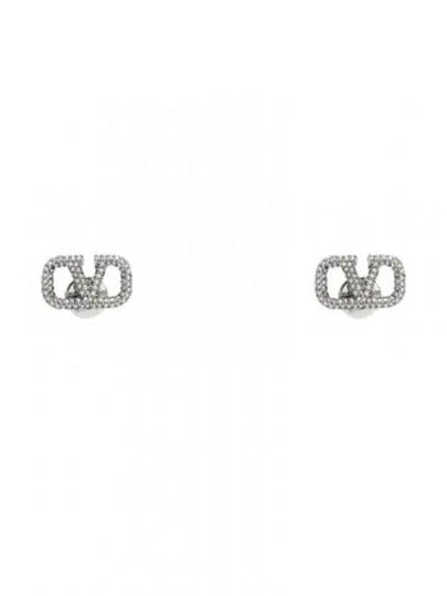 Crystal V Logo Signature Earrings Silver - VALENTINO - BALAAN 2