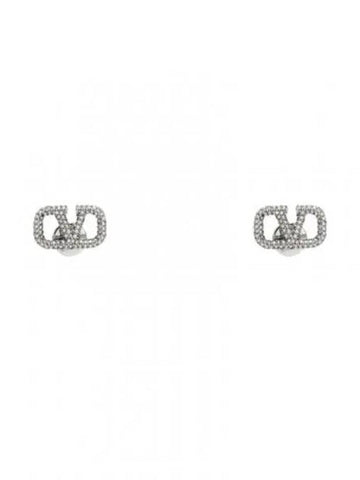 Crystal V Logo Signature Earrings Silver - VALENTINO - BALAAN 1