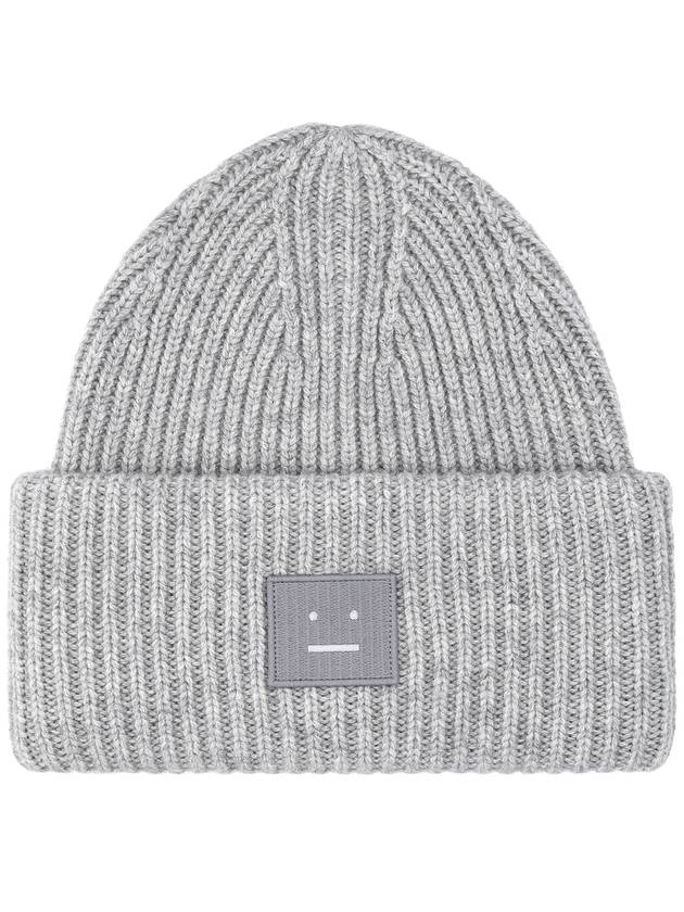 Face Patch Ribbed Wool Beanie Grey - ACNE STUDIOS - BALAAN 2