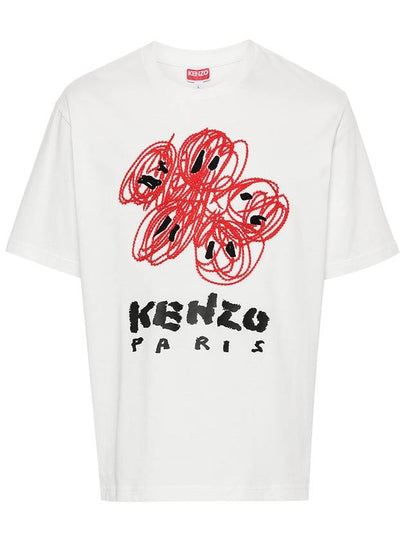 Drawn Varsity Embroidered Classic Cotton T-Shirt White - KENZO - BALAAN 2