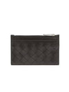 Intrecciato Zipper Single Card Wallet Black - BOTTEGA VENETA - BALAAN 5