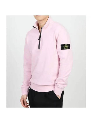 Logo Badge Half Zipper Cotton Fleece Knit Top Pink - STONE ISLAND - BALAAN 1