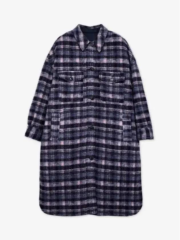 Fontizi Long Check Wool Single Coat Lilac Navy - ISABEL MARANT - BALAAN 2