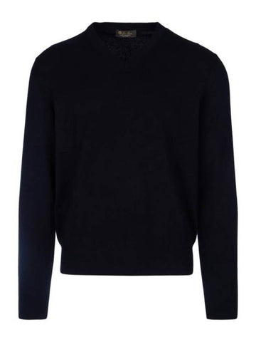 Classic V-Neck Knit Top Navy - LORO PIANA - BALAAN 1