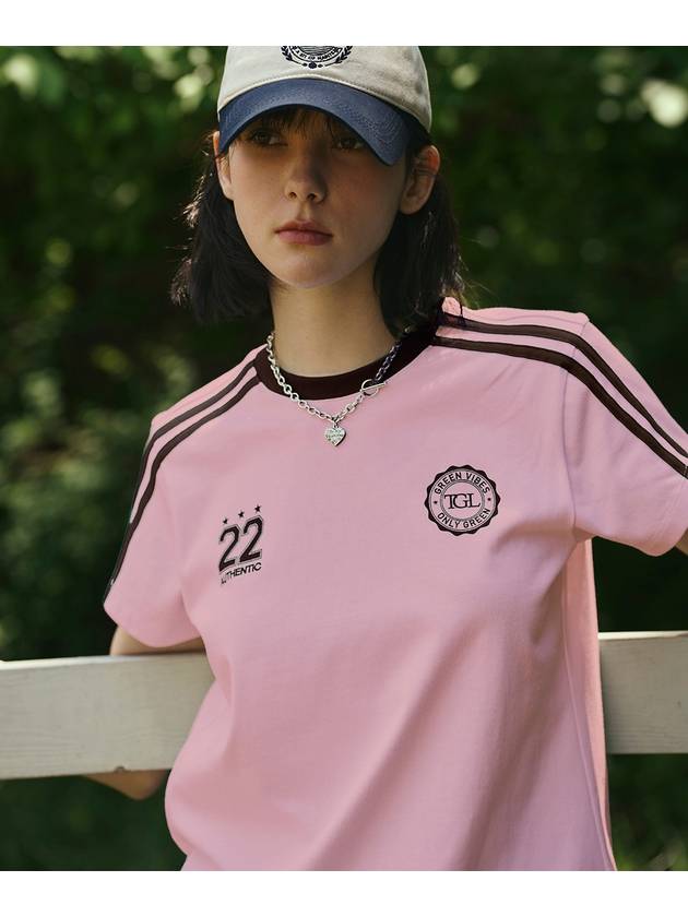 SOCCER FOOTBALL DOUBLE TAPE SHORT SLEEVE T LIGHT PINK - THE GREEN LAB - BALAAN 1