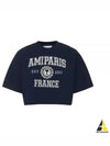 Embroidered Logo Crop Short Sleeve T-shirt Navy - AMI - BALAAN 2