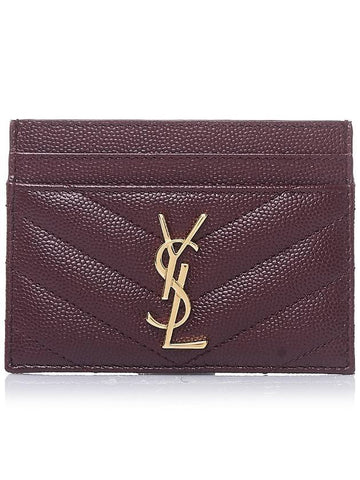 Gold Hardware Matelasse Caviar Leather Card Wallet Burgundy - SAINT LAURENT - BALAAN 1