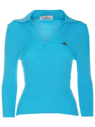 ORB Polo Cashmere Knit Top Blue - VIVIENNE WESTWOOD - BALAAN 1