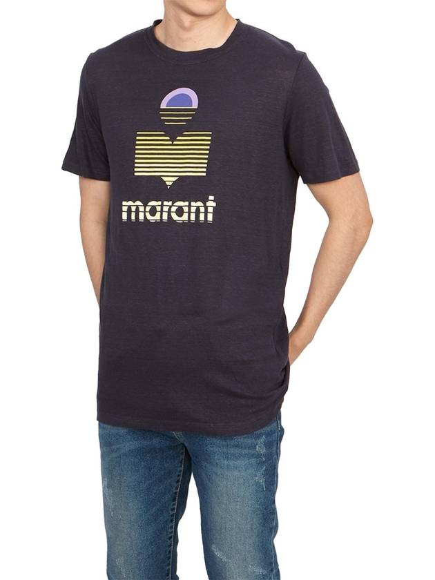 Karman Logo Linen Short Sleeve T-Shirt Navy - ISABEL MARANT - BALAAN 5