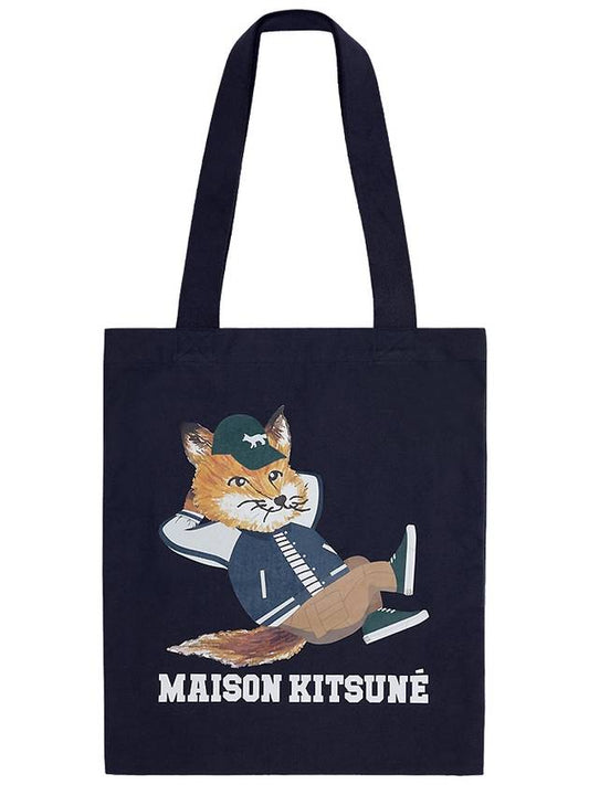 Dressed Fox Vertical Cotton Canvas Tote Bag Navy - MAISON KITSUNE - BALAAN 2