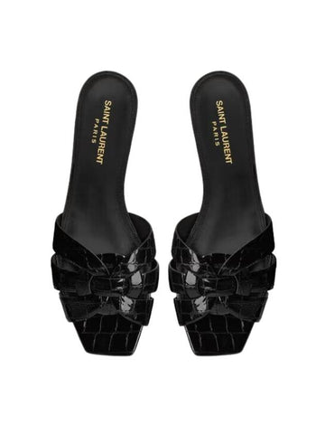 Tribute Leather Slippers Black - SAINT LAURENT - BALAAN 1