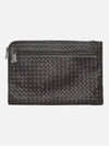 Intrecciato Weaving Zipper Clutch Bag Black Brown - BOTTEGA VENETA - BALAAN 3