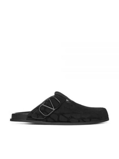 V Logo Monogram Fabric Mule Black - VALENTINO - BALAAN 2