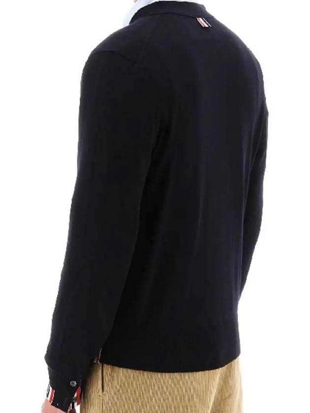 Men's Jersey Stitch V-Neck Cardigan Navy - THOM BROWNE - BALAAN 4