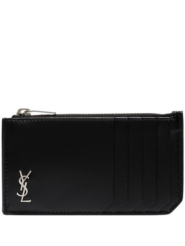 Tiny Cassandre Fragments Silver Hardware Leather Zipper Card Wallet Black - SAINT LAURENT - BALAAN 4