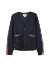 Men's Navy Side Intarsia Milano Stitch Wool Cardigan Navy - THOM BROWNE - BALAAN 1