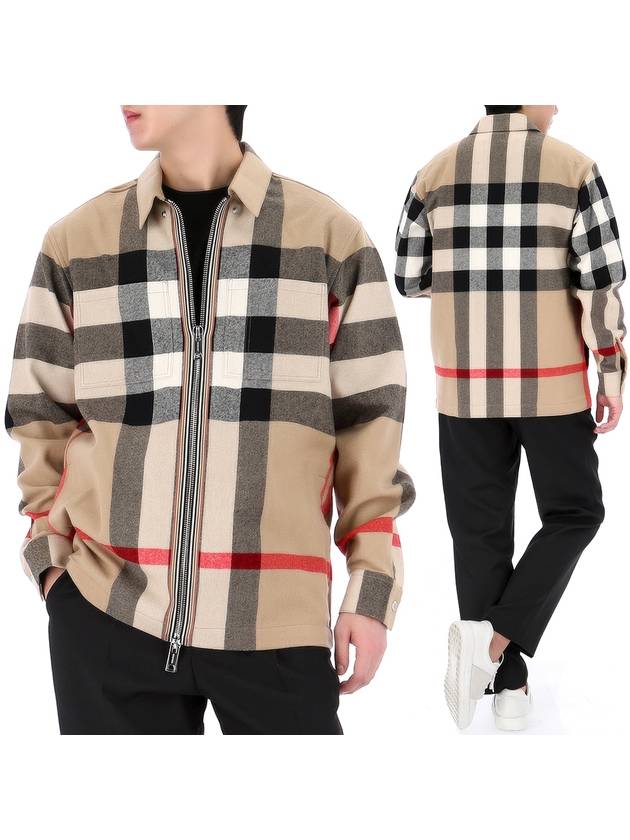 ExaGGerated Check Wool Cotton Overshirt Jacket Archive Beige - BURBERRY - BALAAN 2