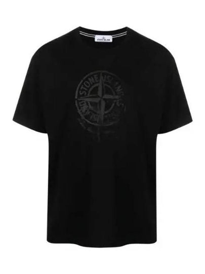 Men's Logo Print Crew Neck Short Sleeve T-Shirt Black - STONE ISLAND - BALAAN 2