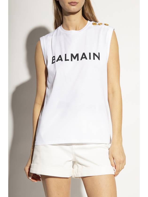 Women's Logo Print Shoulder Button Sleeveless White - BALMAIN - BALAAN 4