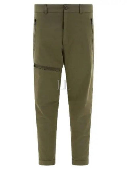 Men's Button Zip Pocket Cotton Straight Pants Dark Green - MONCLER - BALAAN 2