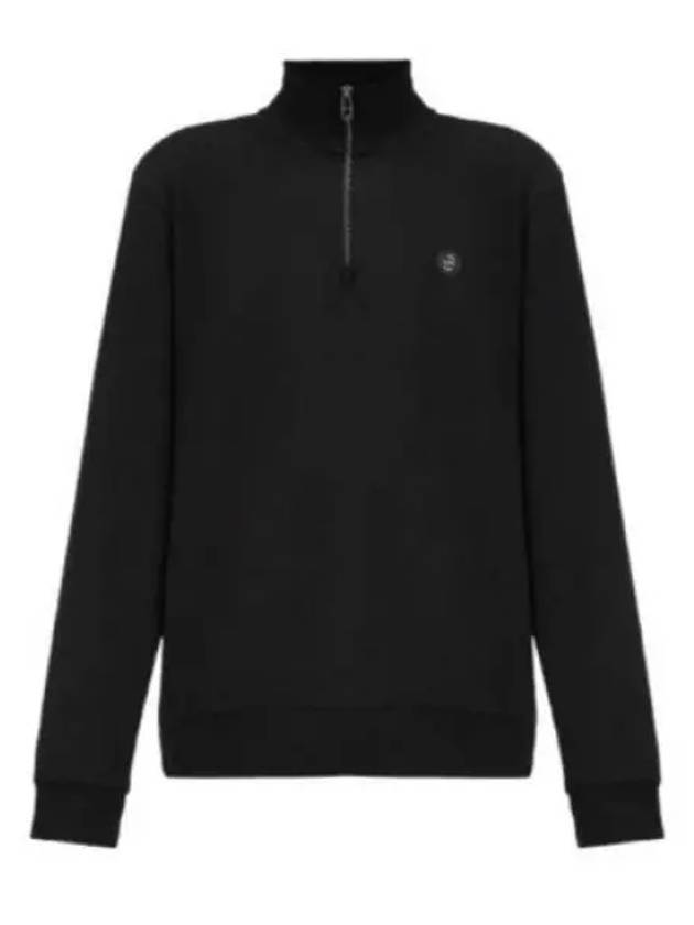 Stand Collar Half Zip-Up Cotton Knit Top Black - HUGO BOSS - BALAAN 2