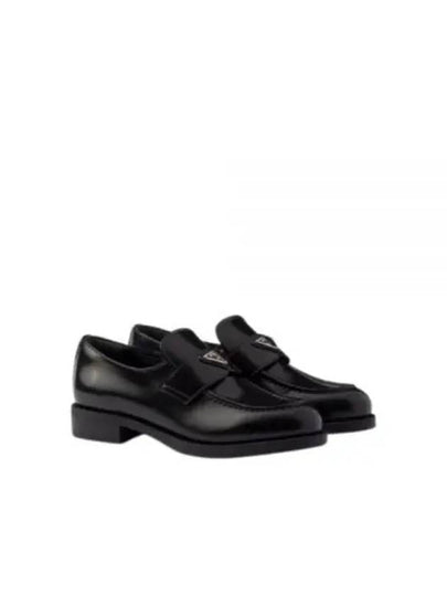 Triangle Logo Brush Leather Loafers Black - PRADA - BALAAN 2