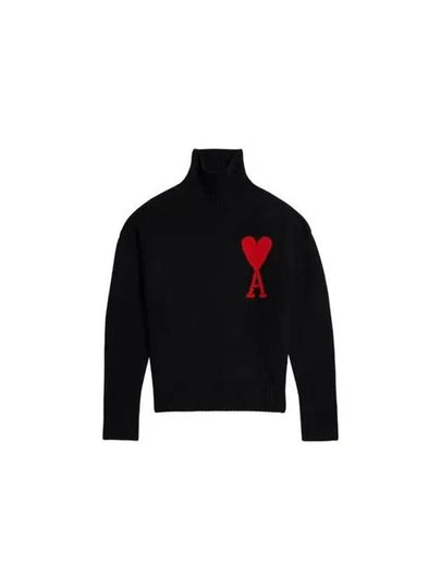 Heart Logo Knit Turtleneck Black - AMI - BALAAN 2