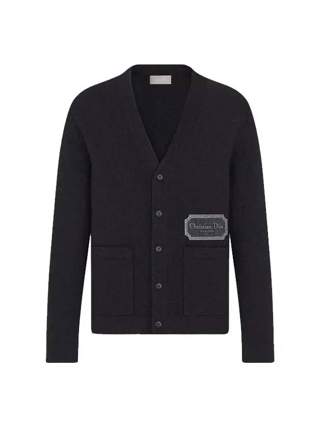 Embroidered Logo Cashmere Cardigan Black - DIOR - BALAAN 3