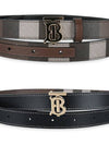 Reversible Checked Leather Belt Dark Birch Brown - BURBERRY - BALAAN 3