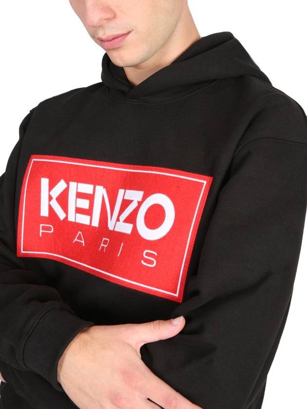 Paris Logo Patch Cotton Hoodie Black - KENZO - BALAAN 5