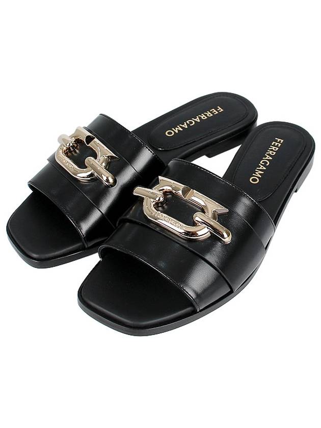 Women's Gancini Slippers Black - SALVATORE FERRAGAMO - BALAAN 2