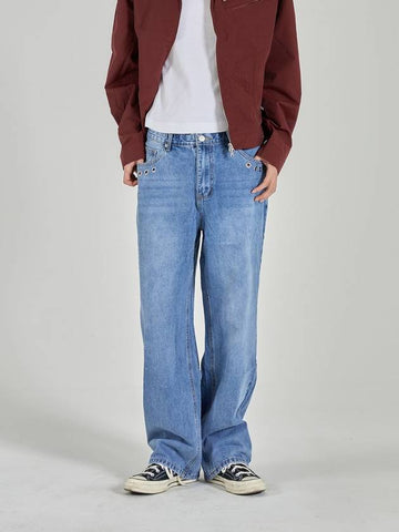 Iconic Blue Washed Wide Denim Pants - GOLD PERCENT - BALAAN 1