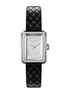 Boyfriend Calfskin Quilted Pattern Strap Small Watch Silver Black - CHANEL - BALAAN.