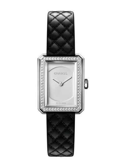 Boyfriend Calfskin Quilted Pattern Strap Small Watch Silver Black - CHANEL - BALAAN 2