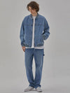 Denim Oversized Fit Bomber Jacket Indigo - CORK - BALAAN 3