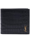 Crocodile Pattern Monogram Half Wallet Black Gold - SAINT LAURENT - BALAAN 3