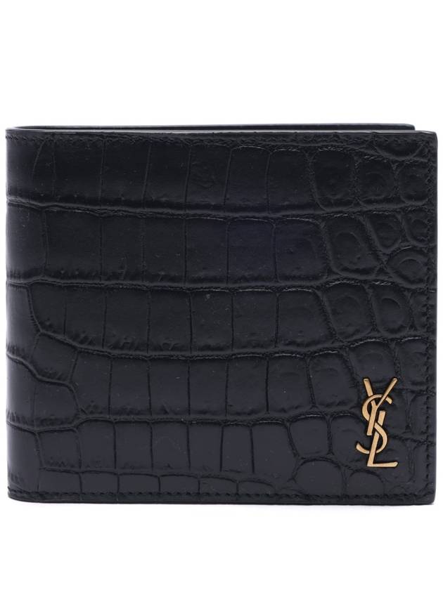 Crocodile Pattern Monogram Half Wallet Black Gold - SAINT LAURENT - BALAAN 2