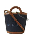 Logo Denim Leather Bucket Bag Blue - MARNI - BALAAN.