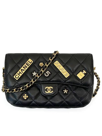 Lucky Charm Classic Chain Flap Phone Holder Bag Black Vintage Gold Plated 31st Unit 1ET1581 - CHANEL - BALAAN 1