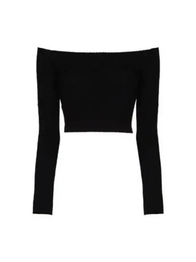 WoMen's Off Shoulder Crop Long Sleeve Knit Top Black - CHLOE - BALAAN 2