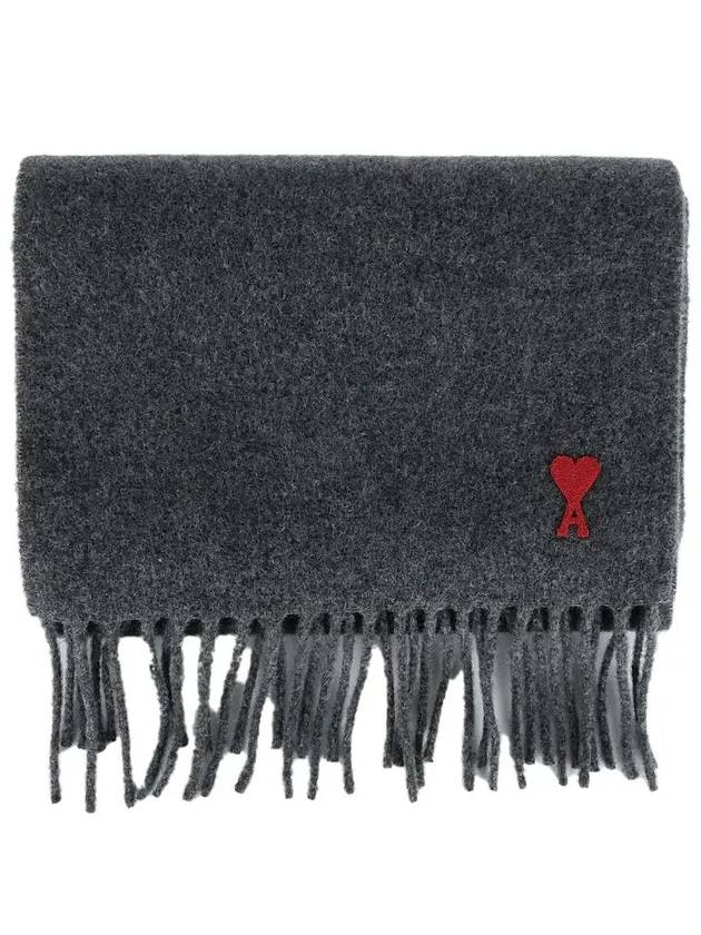 Small Heart Logo Wool Scarf Dark Grey - AMI - BALAAN 2