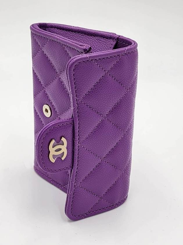 Classic Gold Logo Caviar Card Wallet Purple - CHANEL - BALAAN 3