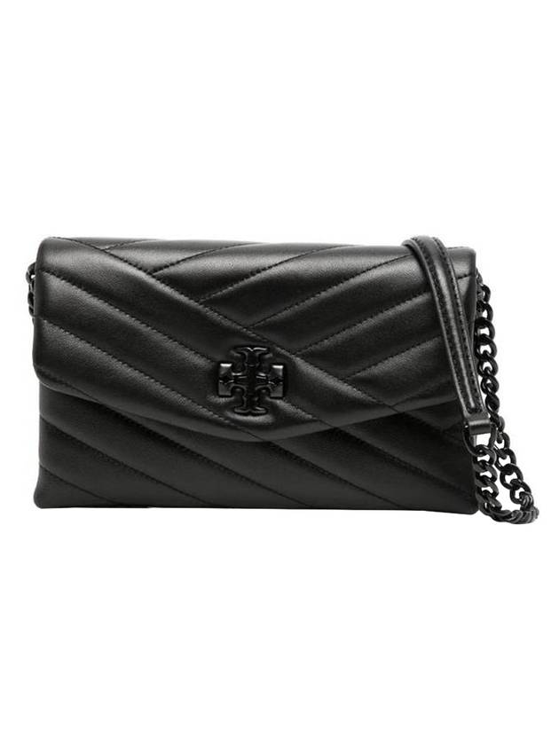 Women's Kira Chevron Powder Coated Chain Shoulder Bag Black - TORY BURCH - BALAAN 1