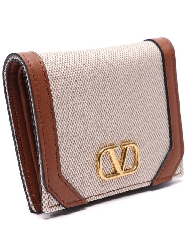 V Logo Signature Half Wallet Natural Brown - VALENTINO - BALAAN 4