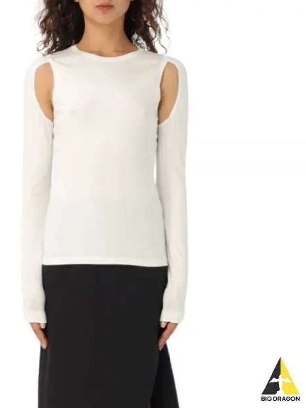 Cutout Cotton Long Sleeve T-Shirt White - HELMUT LANG - BALAAN 2