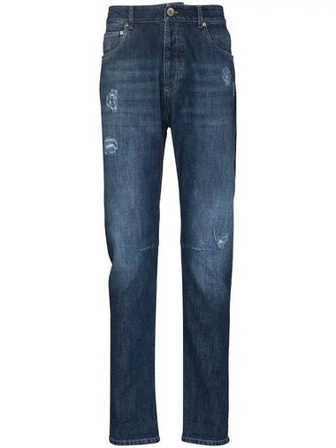 Distressed Straight Jeans Blue - BRUNELLO CUCINELLI - BALAAN 1